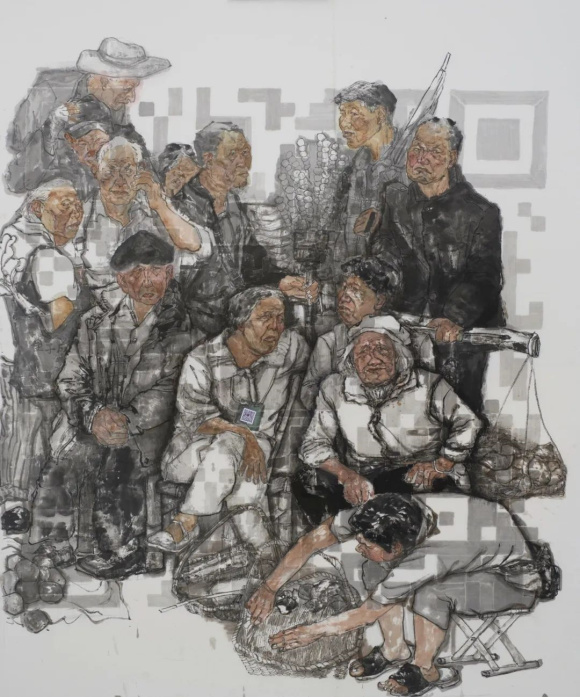 李宛谦家庭 《请扫码！》 178×218cm