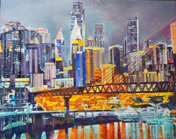 吴本新家庭 《渝州畅晚》 100×80cm