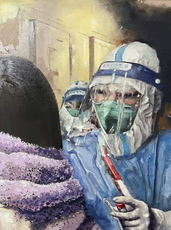 冉光辉家庭 《同舟共济 抗击疫情》 60×80cm
