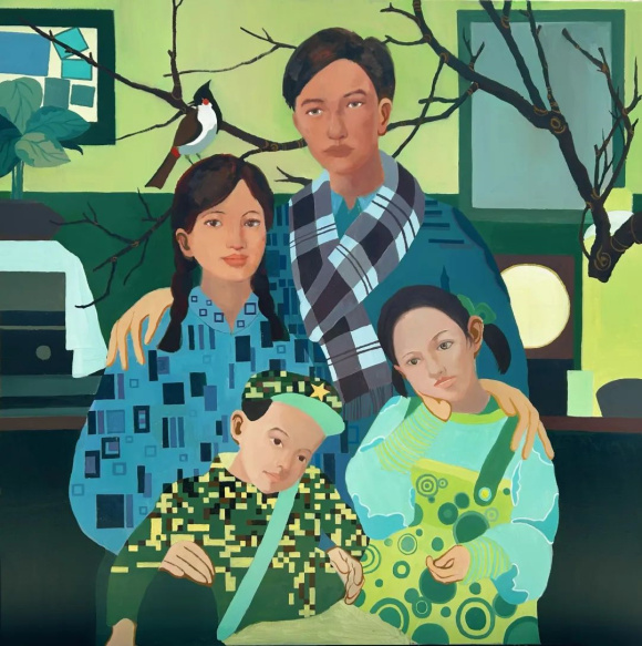 梁馨予家庭 《平安喜乐》 100×100cm
